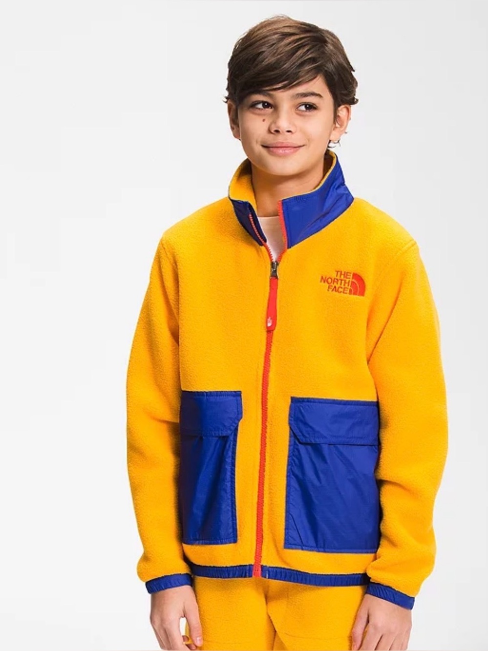 The North Face Fleece Jacket Kid Youth Small 7/8 Yellow Blue Full Zip Colorblock